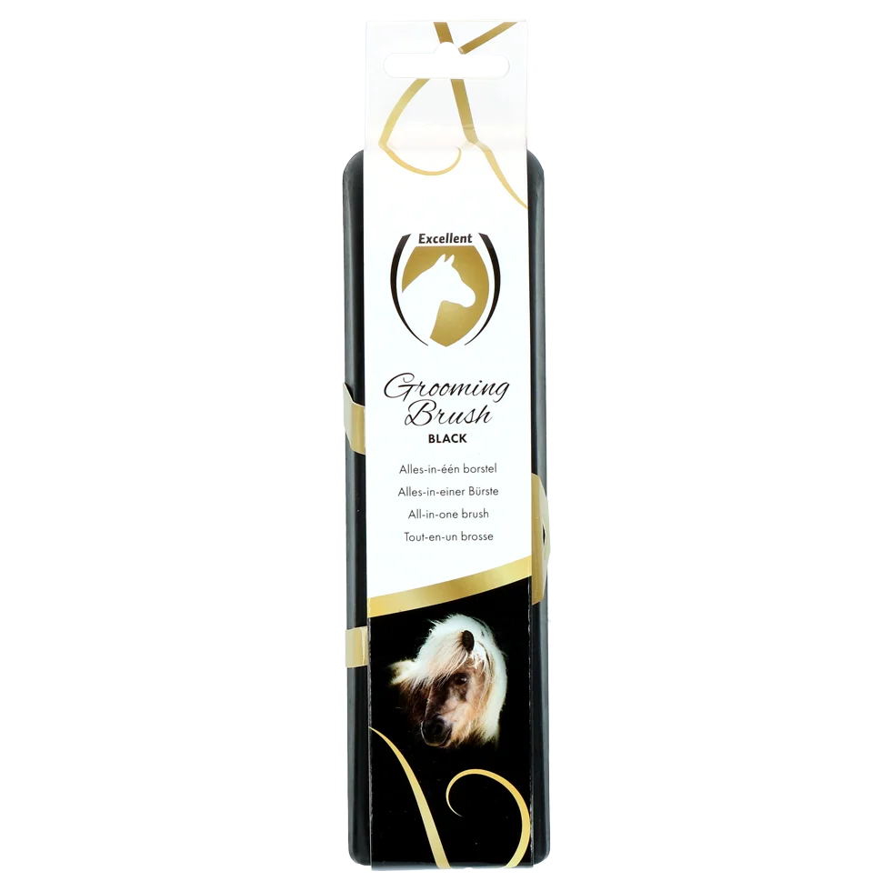 Spazzola per cavalli M per la cura del mantello, 17,5 x 5 x 2 cm, nera – Excellent Horse Grooming Brush - immagine 1