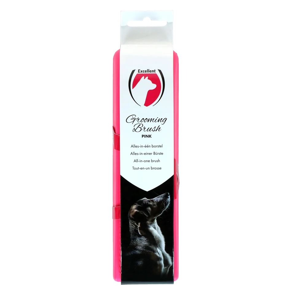 Spazzola per cani per lavaggio e massaggio, media, rosa, 17,5 cm – Excellent Pets Grooming Brush - immagine 1
