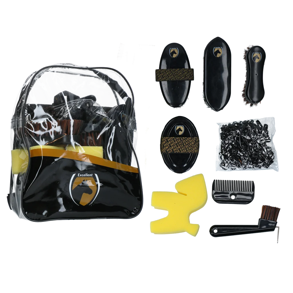 Set per la pulizia per giovani cavalieri con zaino, 200 elastici – Excellent Horse Grooming Set Junior - immagine 1