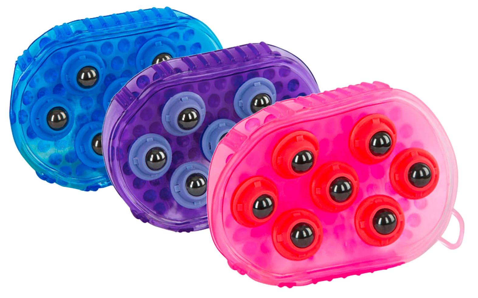 Spazzola massaggiante per cavalli con 7 rulli in acciaio inox, viola, 16 x 10 cm - immagine 1