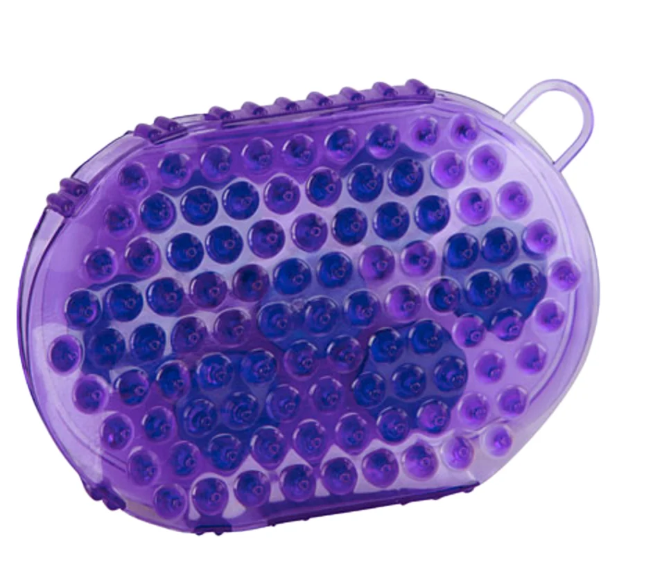 Spazzola massaggiante per cavalli con 7 rulli in acciaio inox, viola, 16 x 10 cm - immagine 2