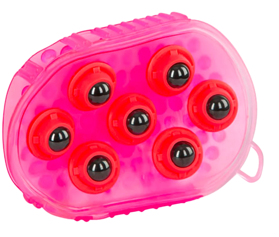 Spazzola massaggiante per cavalli con 7 rulli in acciaio inox, rosa, 16 x 10 cm - immagine 1