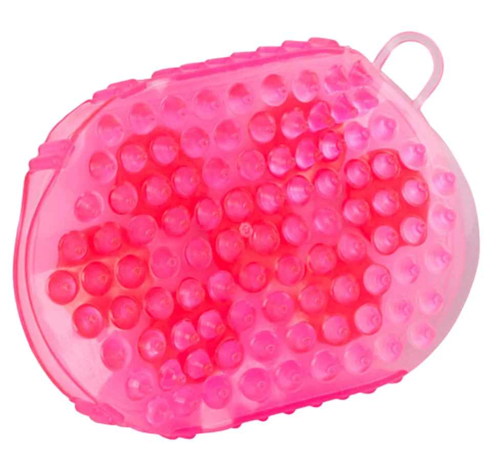 Spazzola massaggiante per cavalli con 7 rulli in acciaio inox, rosa, 16 x 10 cm - immagine 3