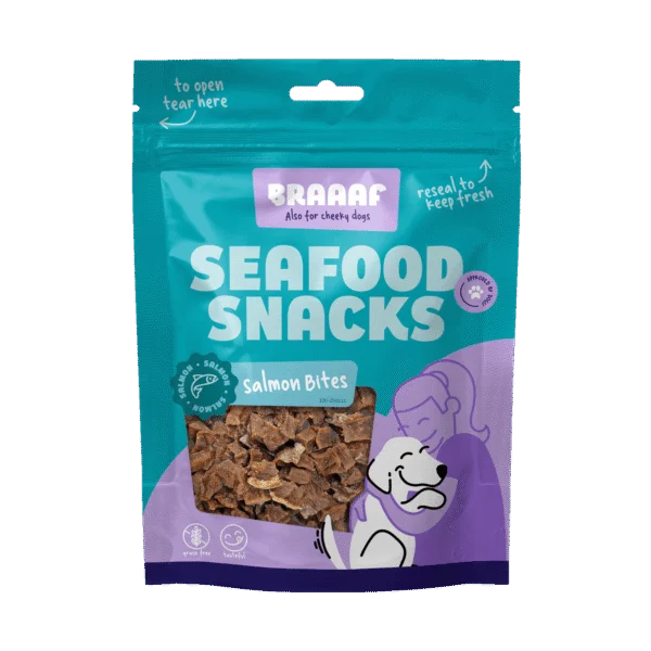 Bocconcini di salmone per cani, essiccati all'aria – Braaaf Seafood Zalm Bites