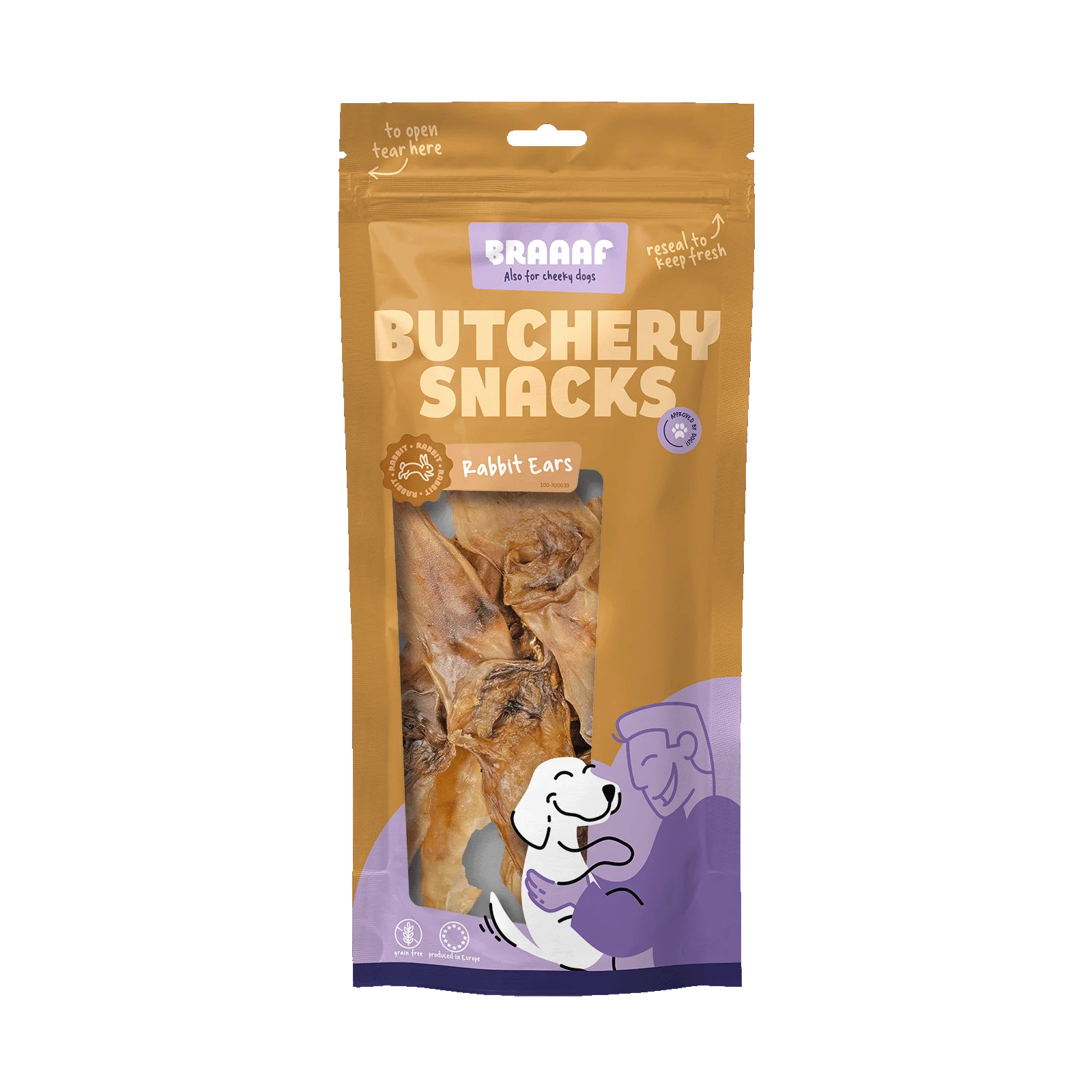 Snack da masticare a base di orecchie di coniglio per cani, 80 g – Braaaf Butchery - immagine 1