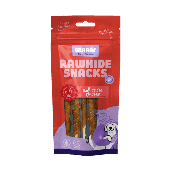 Bastoncini da masticare al pollo, 8 pezzi – Braaaf Rawhide Roll Sticks