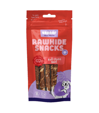 Snack da masticare con manzo e pesce, 8 pezzi – Braaaf Rawhide Roll Sticks