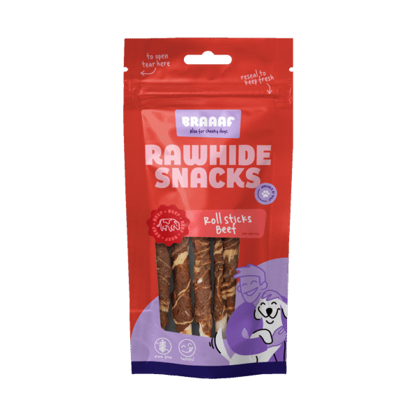Snack da masticare con manzo e pesce, 8 pezzi – Braaaf Rawhide Roll Sticks