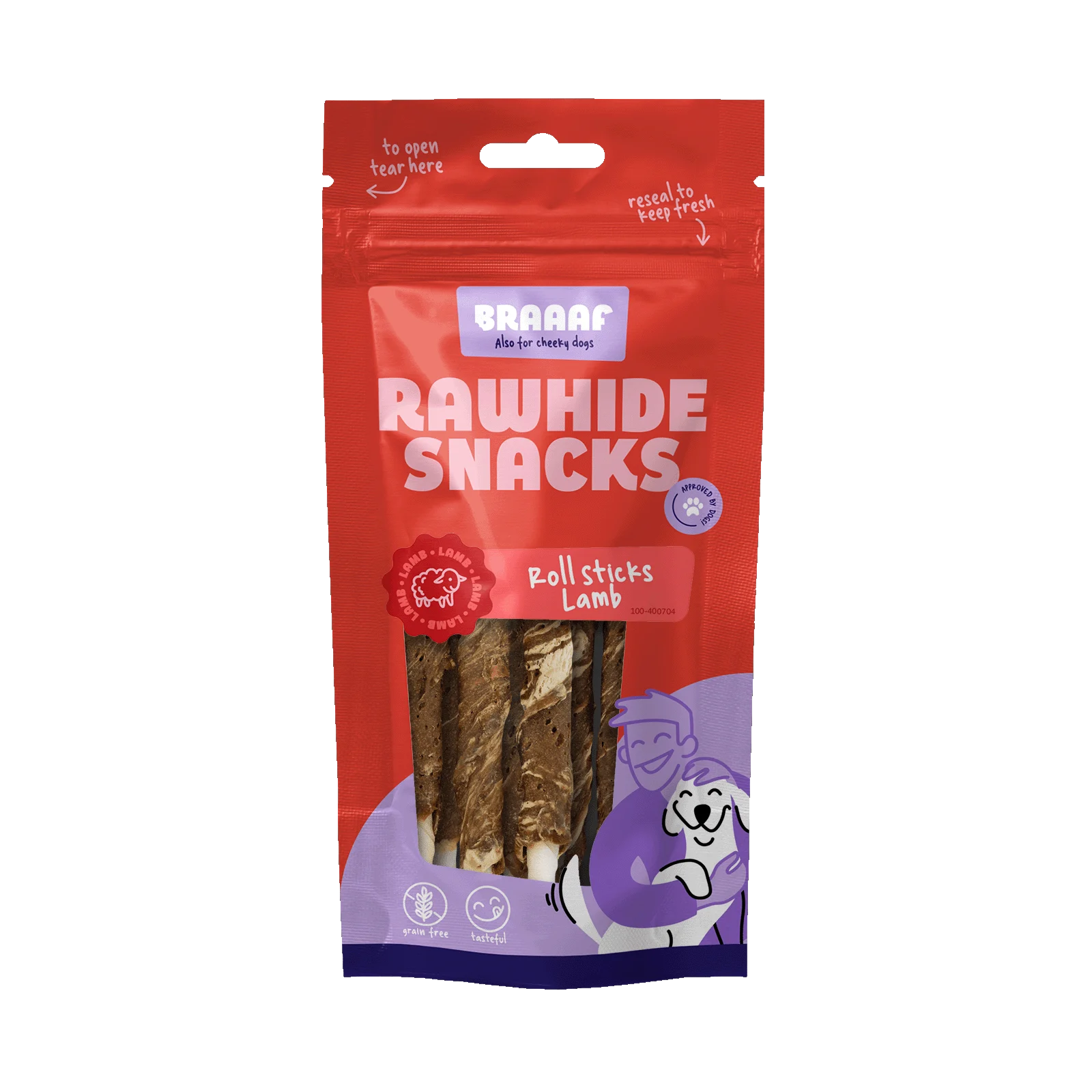 Bastoncini da masticare all’agnello e pesce, 8 pezzi – Braaaf Rawhide Roll Sticks - immagine 1