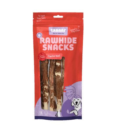 Snack da masticare per cani manzo e pesce, 21 cm, 6 pezzi – Braaaf Rawhide Twister