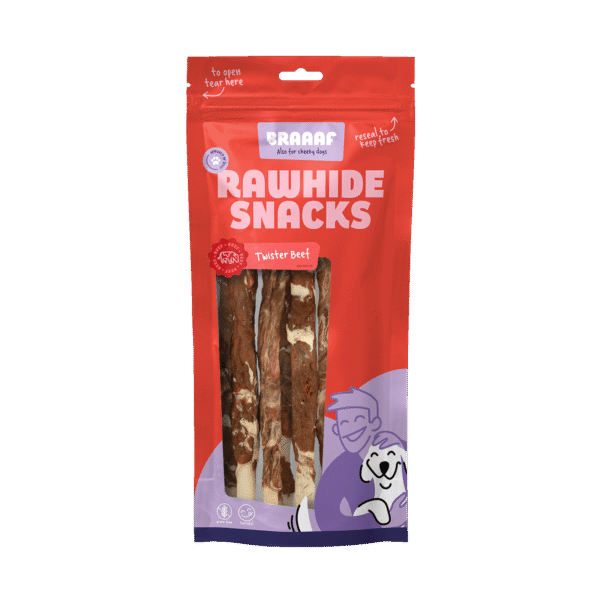 Snack da masticare per cani manzo e pesce, 21 cm, 6 pezzi – Braaaf Rawhide Twister