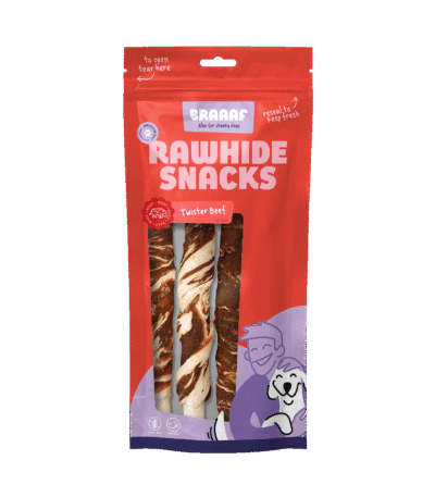 Snack da masticare per cani, Manzo e pesce, 21 cm, 3 pezzi – Braaaf Rawhide Twister