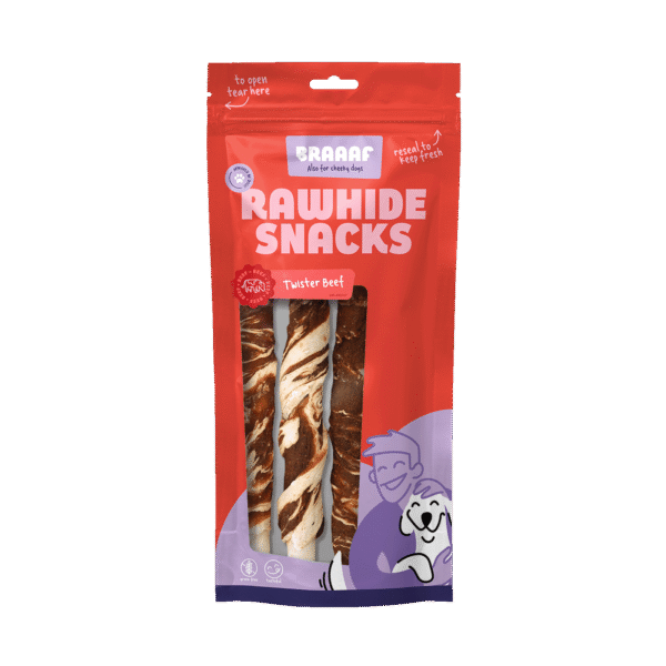 Snack da masticare per cani, Manzo e pesce, 21 cm, 3 pezzi – Braaaf Rawhide Twister