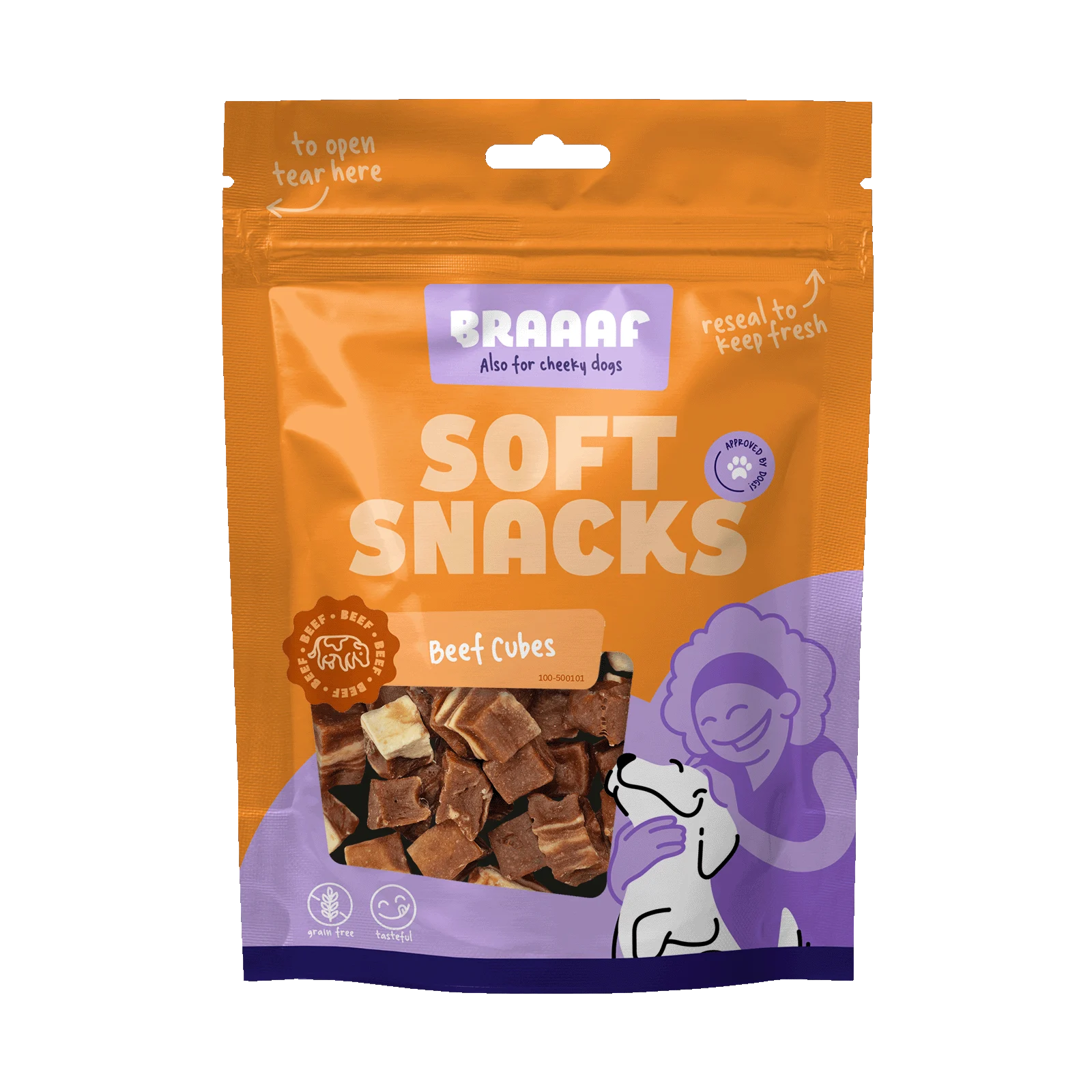 Snack per cani a cubetti con manzo e pesce, senza cereali, 85 g – Braaaf Soft Snack Cubes - immagine 1