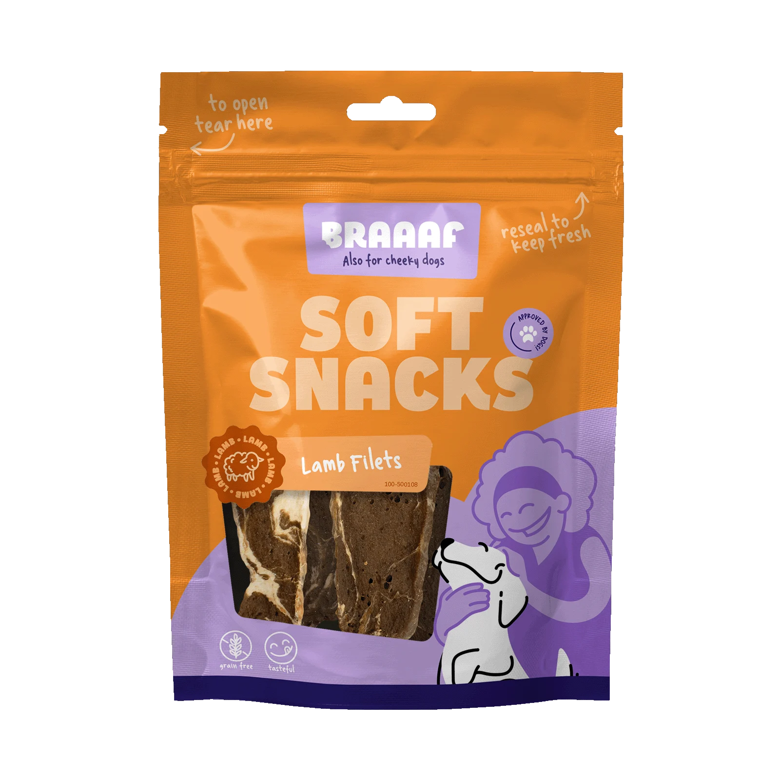 Snack per cani a forma di filetto con agnello e pesce, senza cereali, 85 g – Braaaf Soft Snack Filet - immagine 1