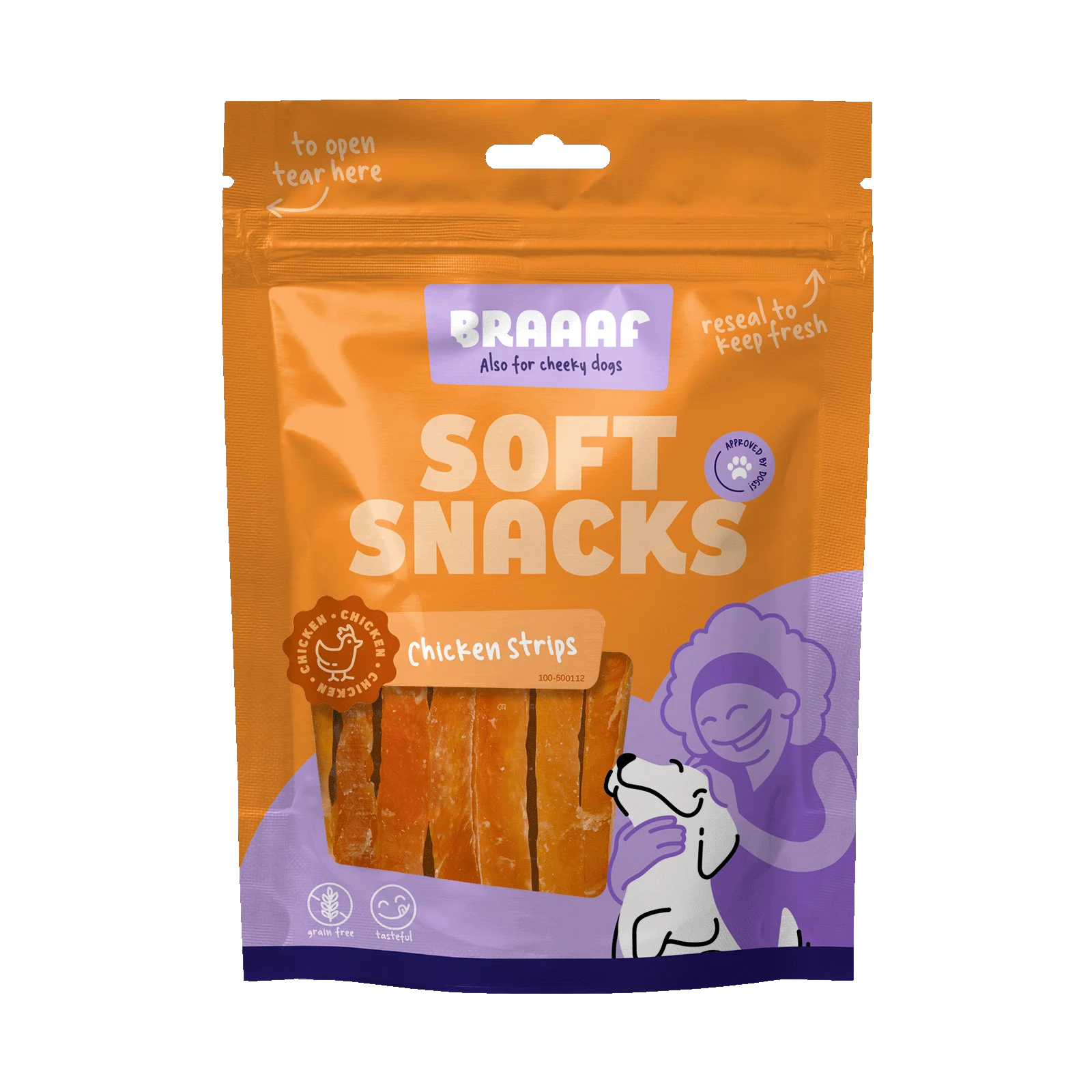 Striscioline per cani con pollo, senza cereali, 85 g – Braaaf Soft Snack Striscioline di pollo - immagine 1