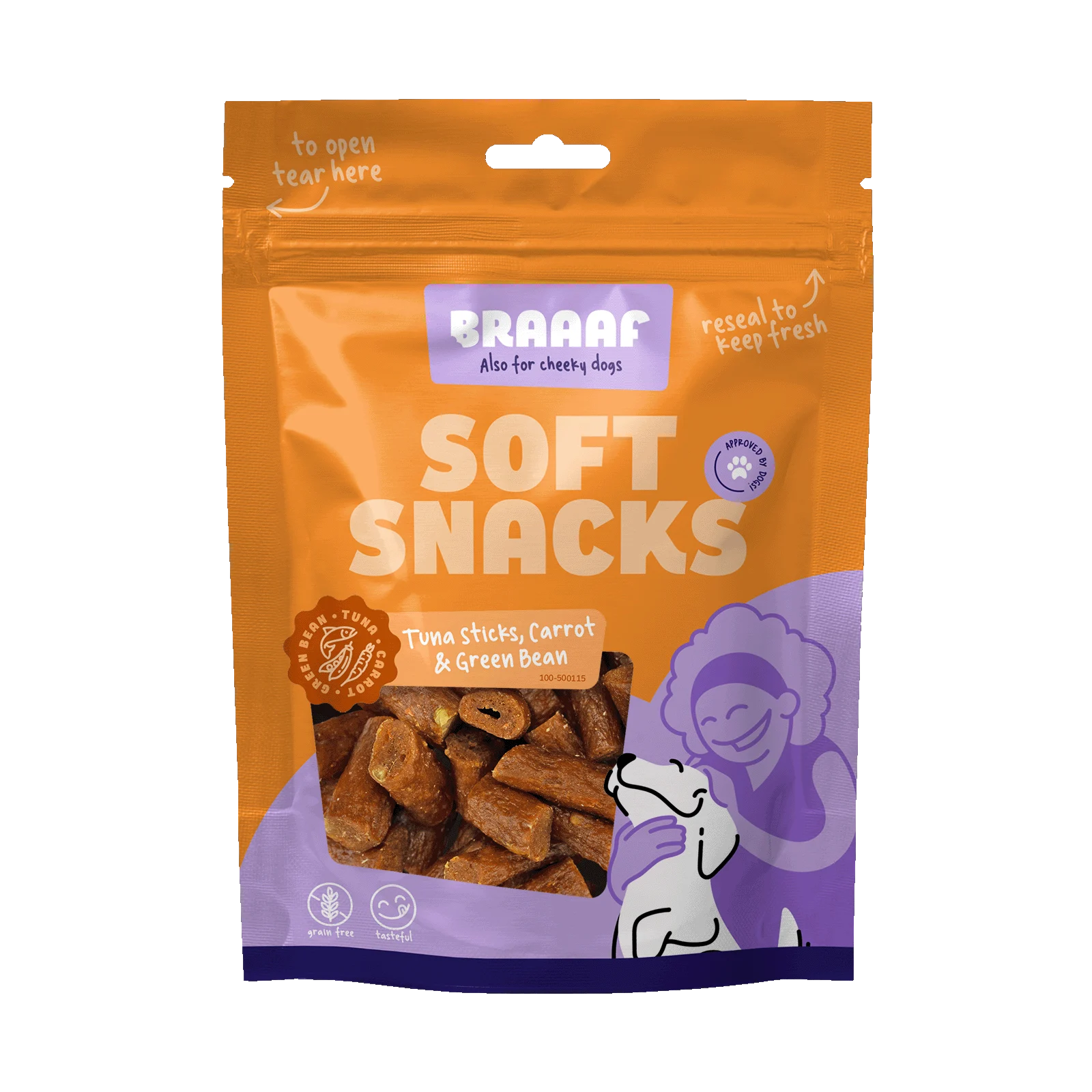 Snack morbido per cani con tonno, carota e fagiolini, 85 g – Braaaf Soft Snack Tonno Stick - immagine 1