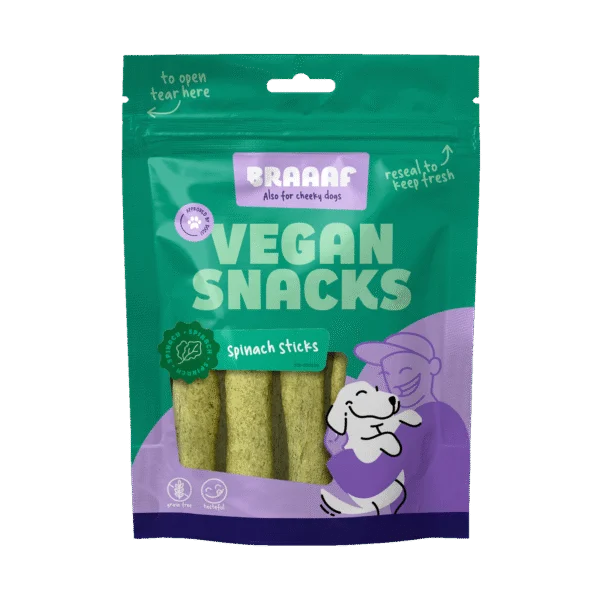 Snack per cani agli spinaci, stick da 12 cm – Braaaf Vegan Snack Spinazie Stick