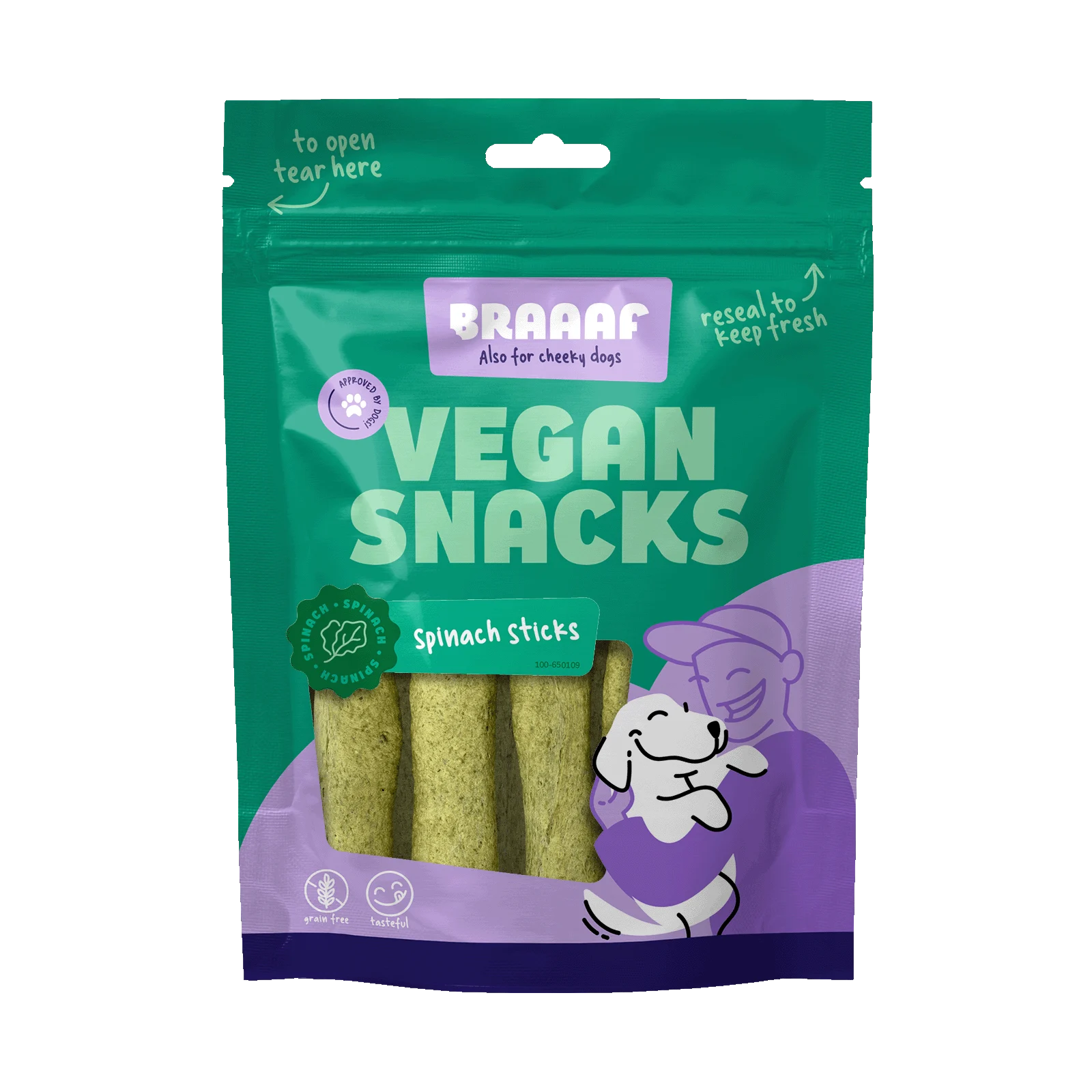 Snack per cani agli spinaci, stick da 12 cm – Braaaf Vegan Snack Spinazie Stick - immagine 1