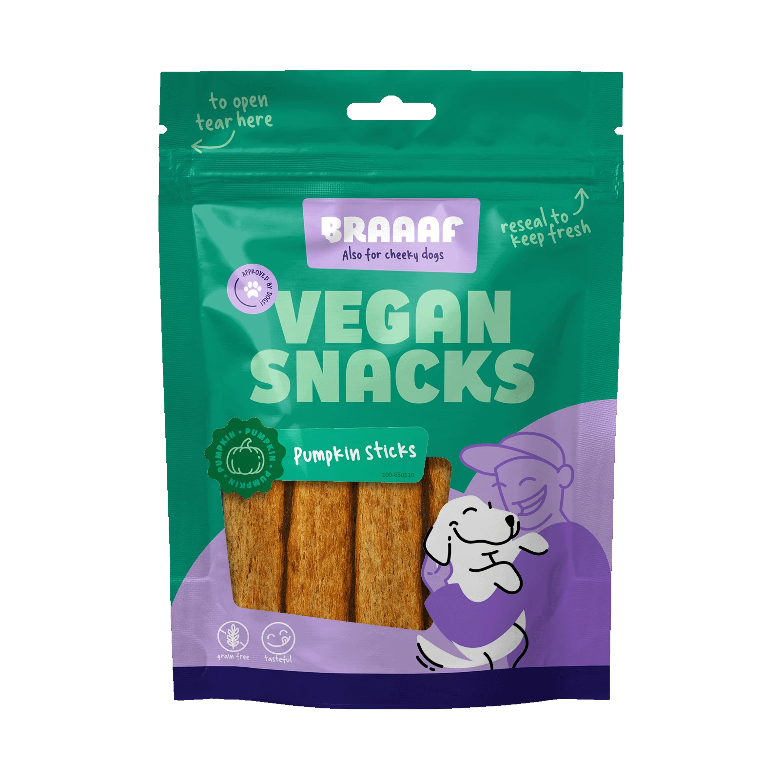 Snack vegano per cani alla zucca, 12 cm – Braaaf Vegan Snack Pompoen Stick - immagine 1