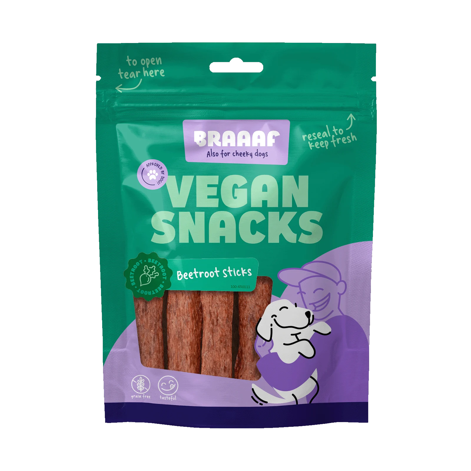 Snack per cani alla barbabietola rossa, stick da 12 cm – Braaaf Vegan Snack Rode Biet Stick - immagine 1