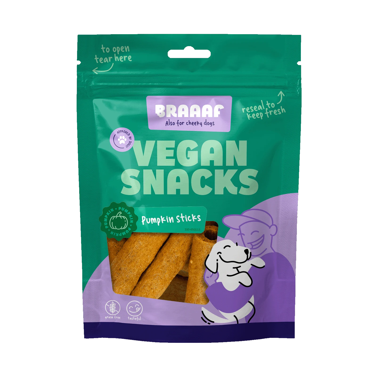 BRAA650113.png Snack per cani alla zucca, stick da 6 cm – Braaaf Vegan Snack Pompoen Stick - immagine 1