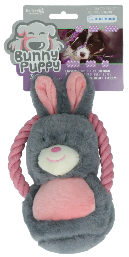 Peluche per cani a forma di coniglio, in morbido tessuto e con squeaker – Bunny Puppy Ropey Swing - immagine 1