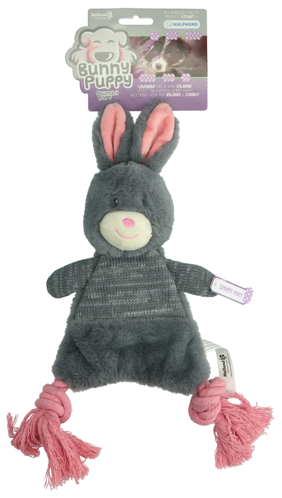 Peluche per cani a forma di coniglio con squeaker – Bunny Puppy Crunchy Rope - immagine 1