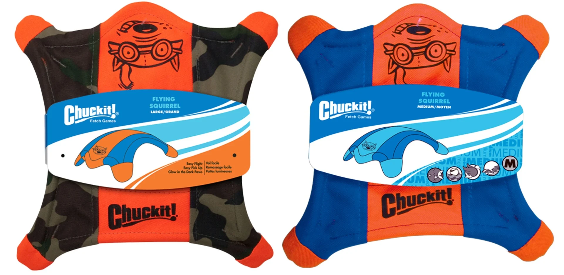 Frisbee per cani in tela con zampe luminose, 24 x 24 cm – Chuckit! Flying Squirrel M - immagine 2