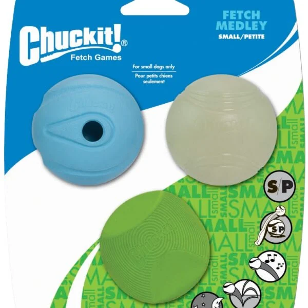 Palle per cani con luce e suono, 3 pezzi, Ø 5 cm – Chuckit! Fetch Medley S