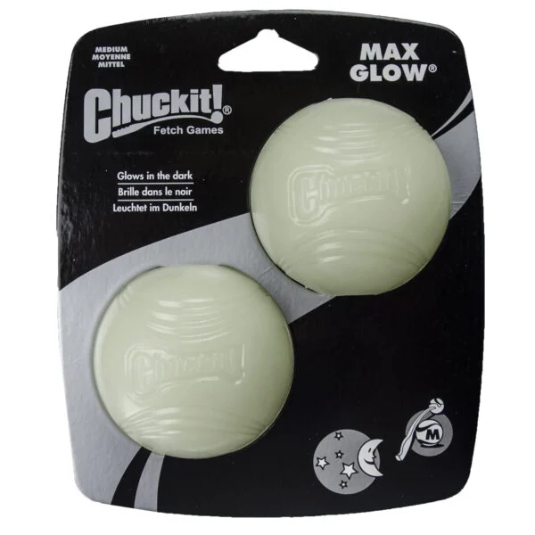 Pallina luminosa in gomma per cani, Ø 6 cm, 2 pezzi – Chuckit! Max Glow M