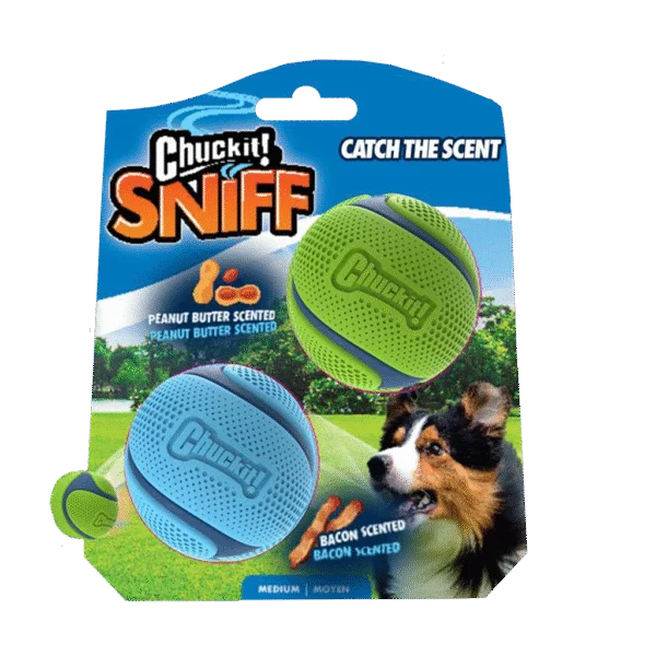 Palline per cani al profumo di bacon e burro di arachidi, 2 pezzi – Chuckit! Sniff Fetch Ball Bacon & Peanut Butter M
