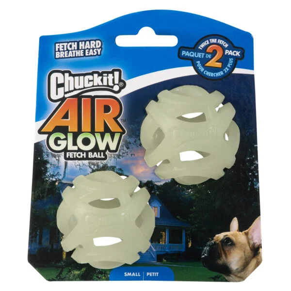 Palla fosforescente per cani S, galleggiante, 4,5 cm, 2 pezzi – Chuckit! Air Glow Fetch Ball