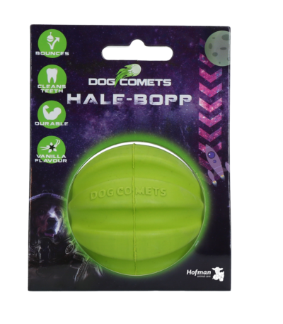 Palla per cani in gomma naturale con scanalature, 6 cm, verde – Dog Comets Hale Bopp