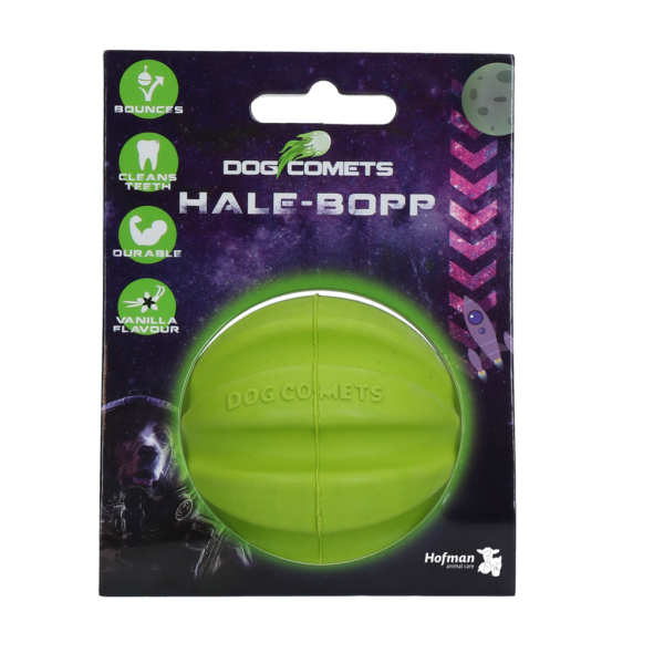 Palla per cani in gomma naturale con scanalature, 6 cm, verde – Dog Comets Hale Bopp