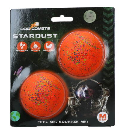 Palla per cani in gomma M, 6 cm, arancione, 2 pezzi – Dog Comets Stardust