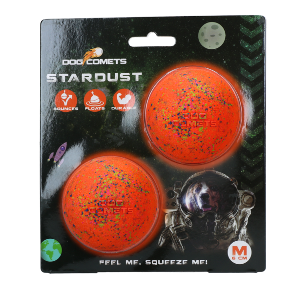 Palla per cani in gomma M, 6 cm, arancione, 2 pezzi – Dog Comets Stardust