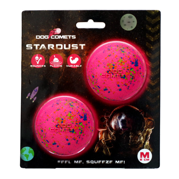 Palla per cani in gomma, rosa, M, 6 cm, 2 pezzi – Dog Comets Stardust