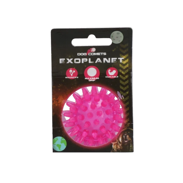 Palla per cani con aculei e gioco sonoro, S 5 cm, rosa – Dog Comets Exoplanet