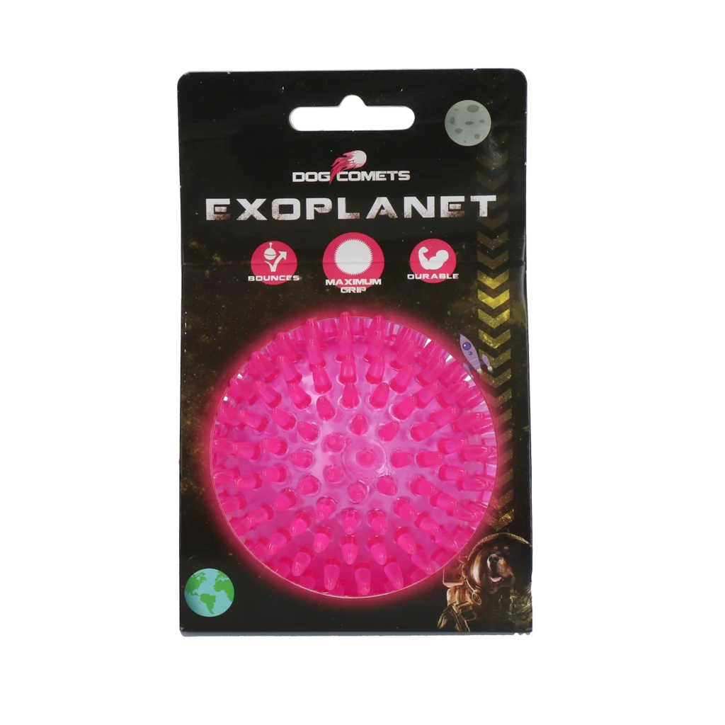 Palla per cani con spuntoni e squeaker, M 8 cm, rosa – Dog Comets Exoplanet - immagine 1
