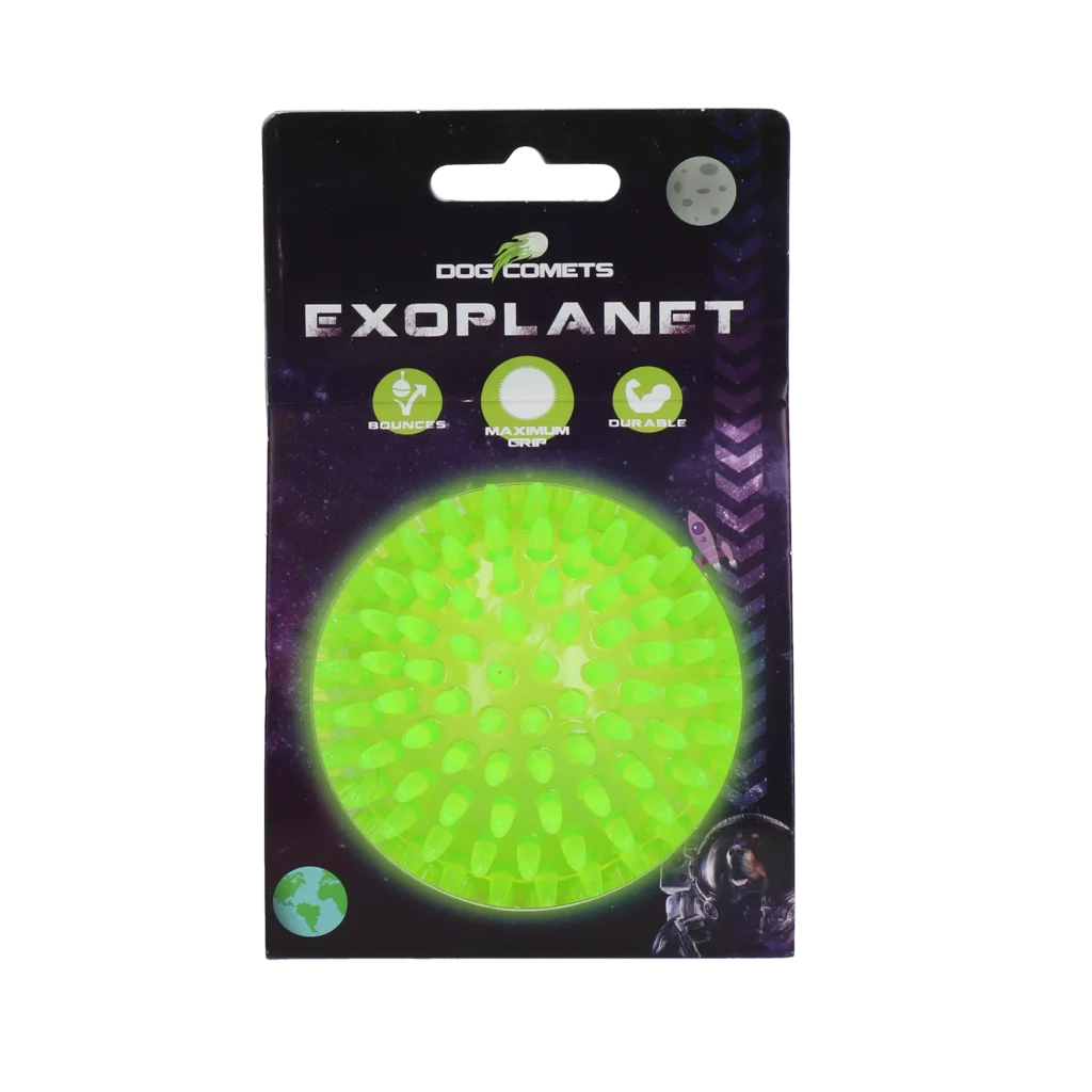 Palla per cani con punte e squeaker, M 8 cm, verde – Dog Comets Exoplanet - immagine 1
