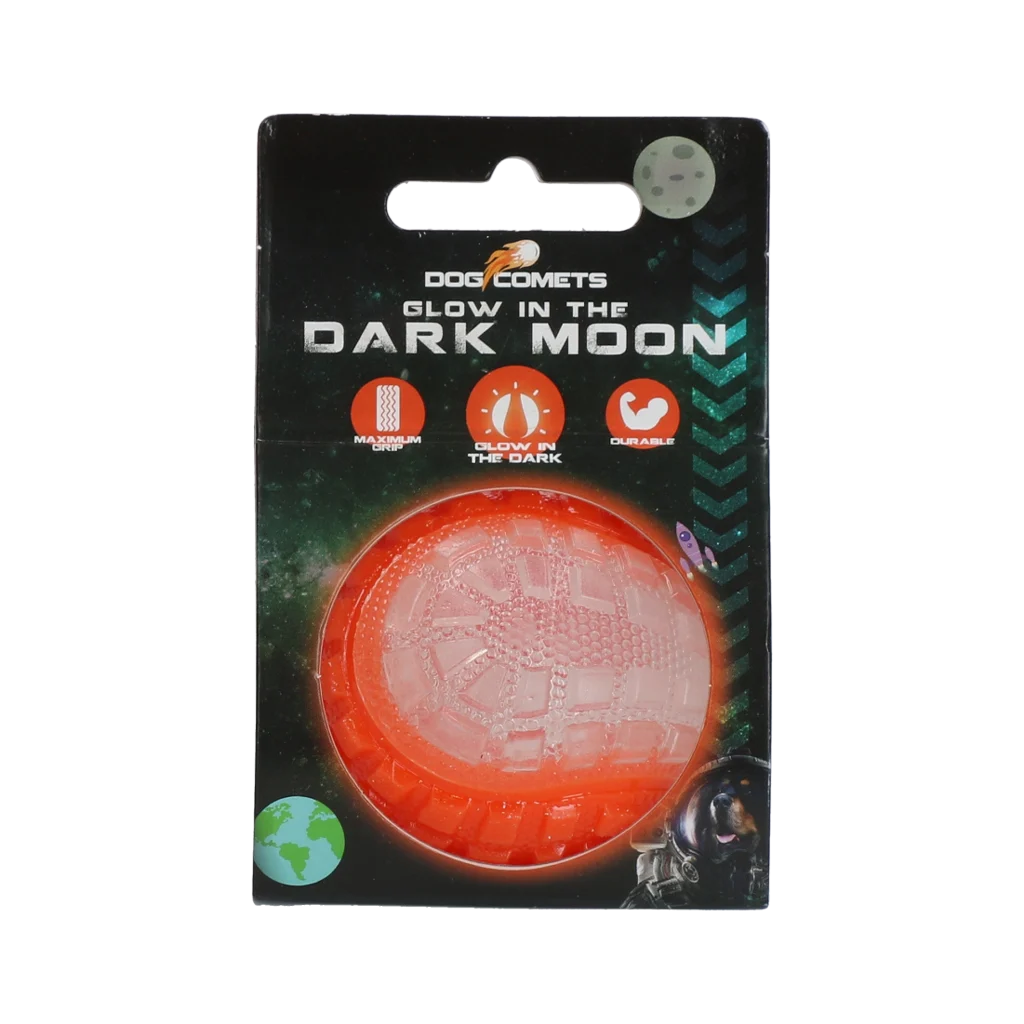 Palla per cani con parte luminosa e squeaker S, 5 cm, Arancione – Dog Comets Glow In The Dark Moon Bal - immagine 1