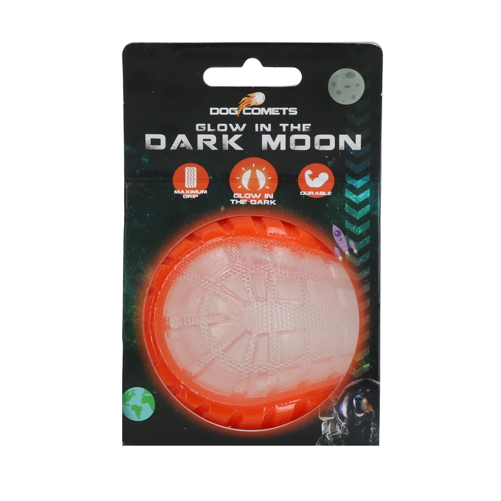 Pallina luminosa per cani con squeaker, M 7,5 cm, arancione – Dog Comets Glow In The Dark Moon Bal - immagine 1