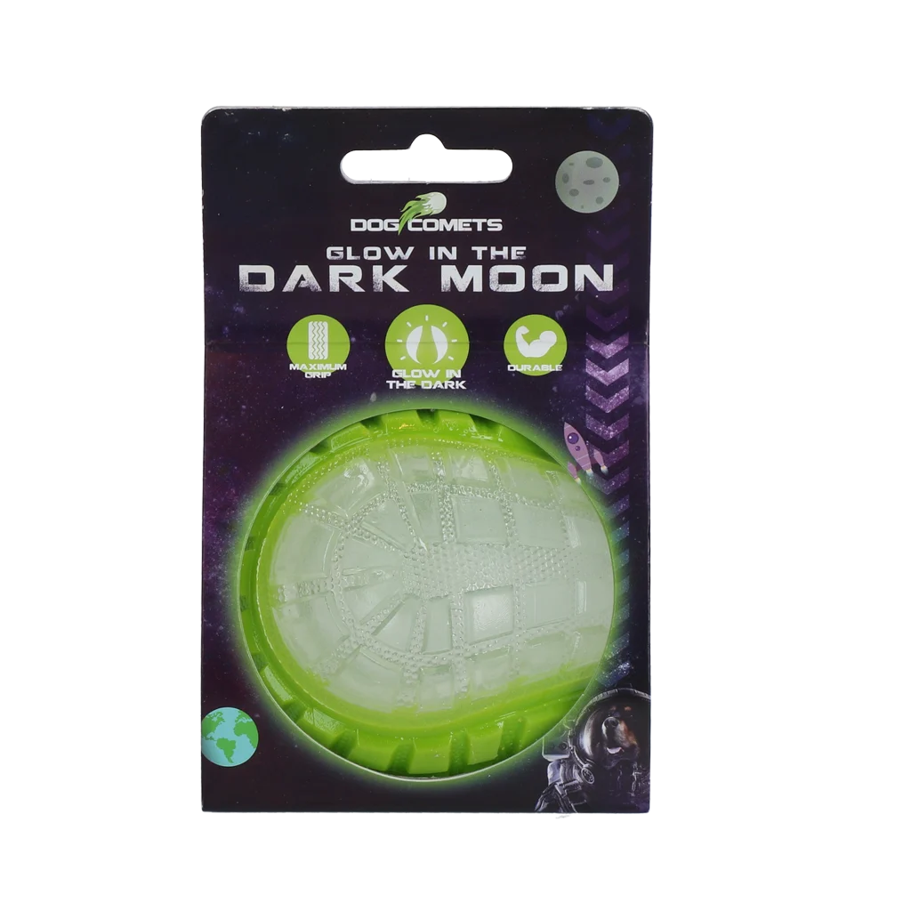 COME017J.png Palla luminosa per cani con fischietto, M 7,5 cm, verde – Dog Comets Glow In The Dark Moon Bal - immagine 1