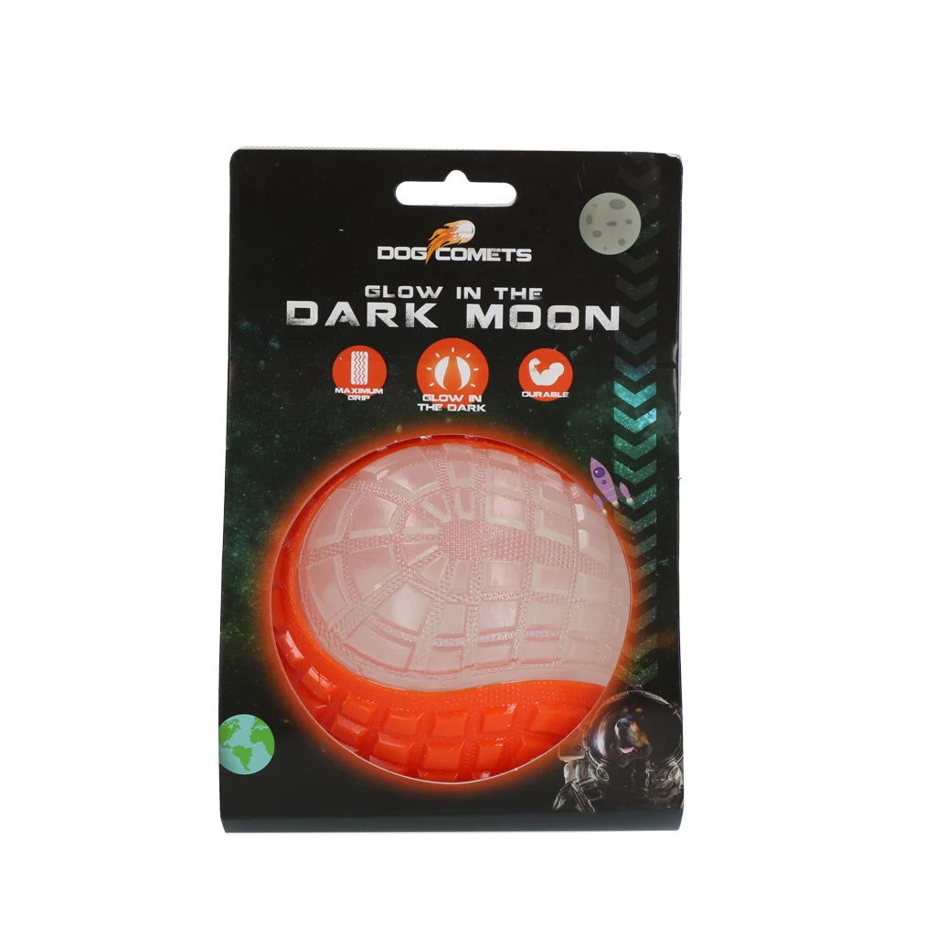 COME017P.png Palla luminosa per cani con sonaglio, L 10 cm, arancione – Dog Comets Glow In The Dark Moon Bal - immagine 1