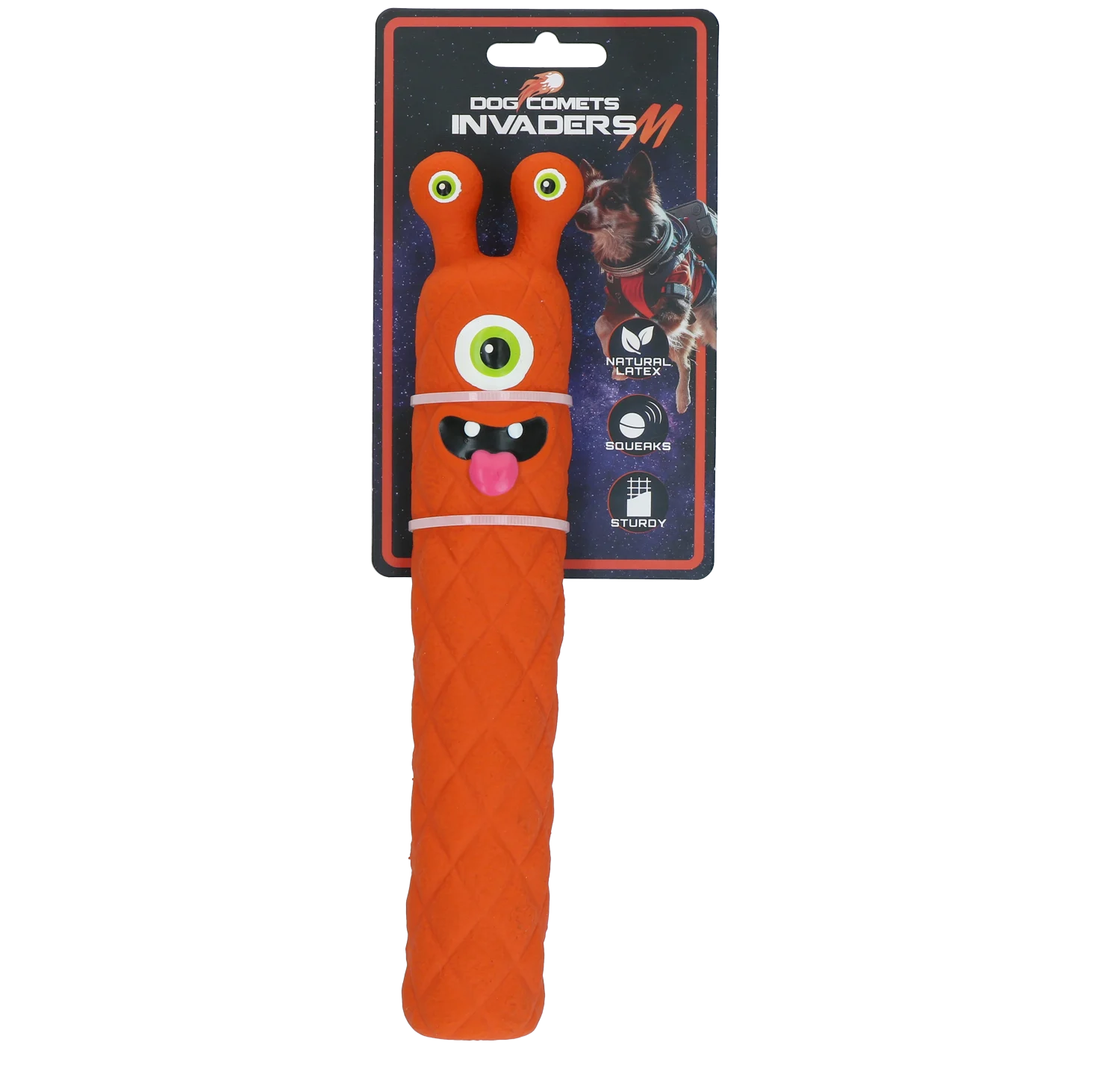 Gioco in lattice per cani con squeaker, arancione M – Dog Comets Latex Invaders - immagine 1