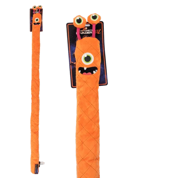 Grande peluche per cani con 3 fischietti, arancione, 150 cm – Dog Comets Invaders XXL