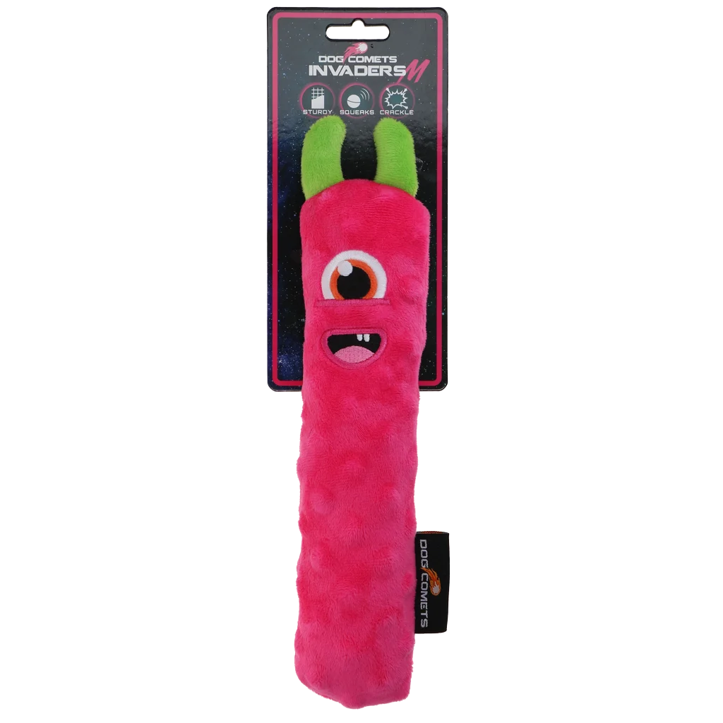 Gioco da riporto per cani in peluche con squeaker, rosa M, 22,5 cm – Dog Comets Invaders - immagine 1