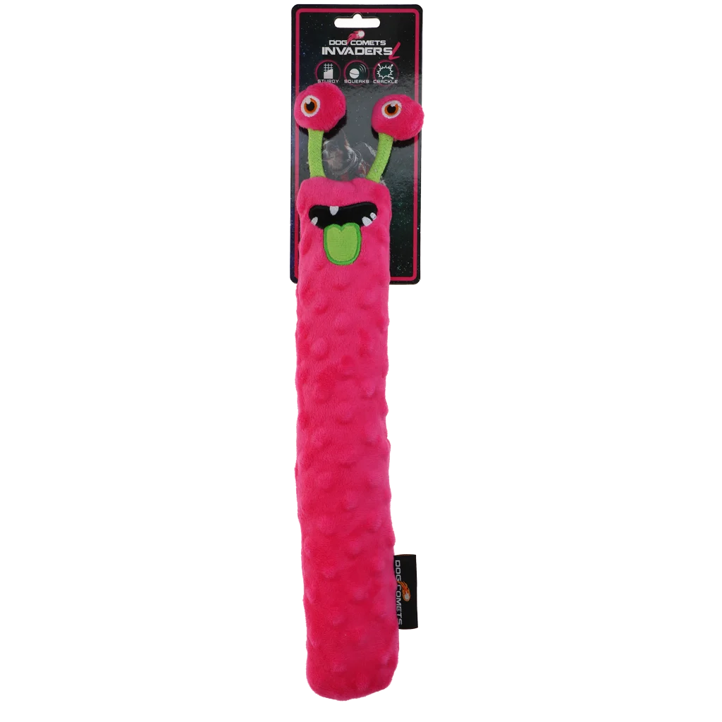 Gioco da riporto per cani in peluche con squeaker, rosa L, 32 cm – Dog Comets Invaders - immagine 1