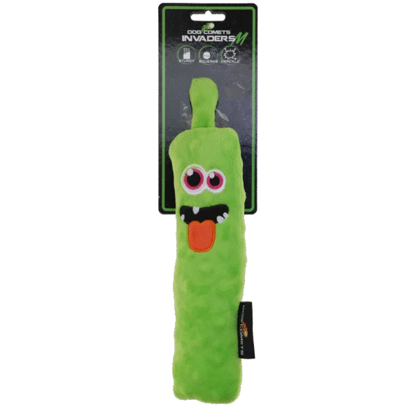 Bastone da riporto in peluche per cani con squeaker, verde M, 22,5 cm – Dog Comets Invaders